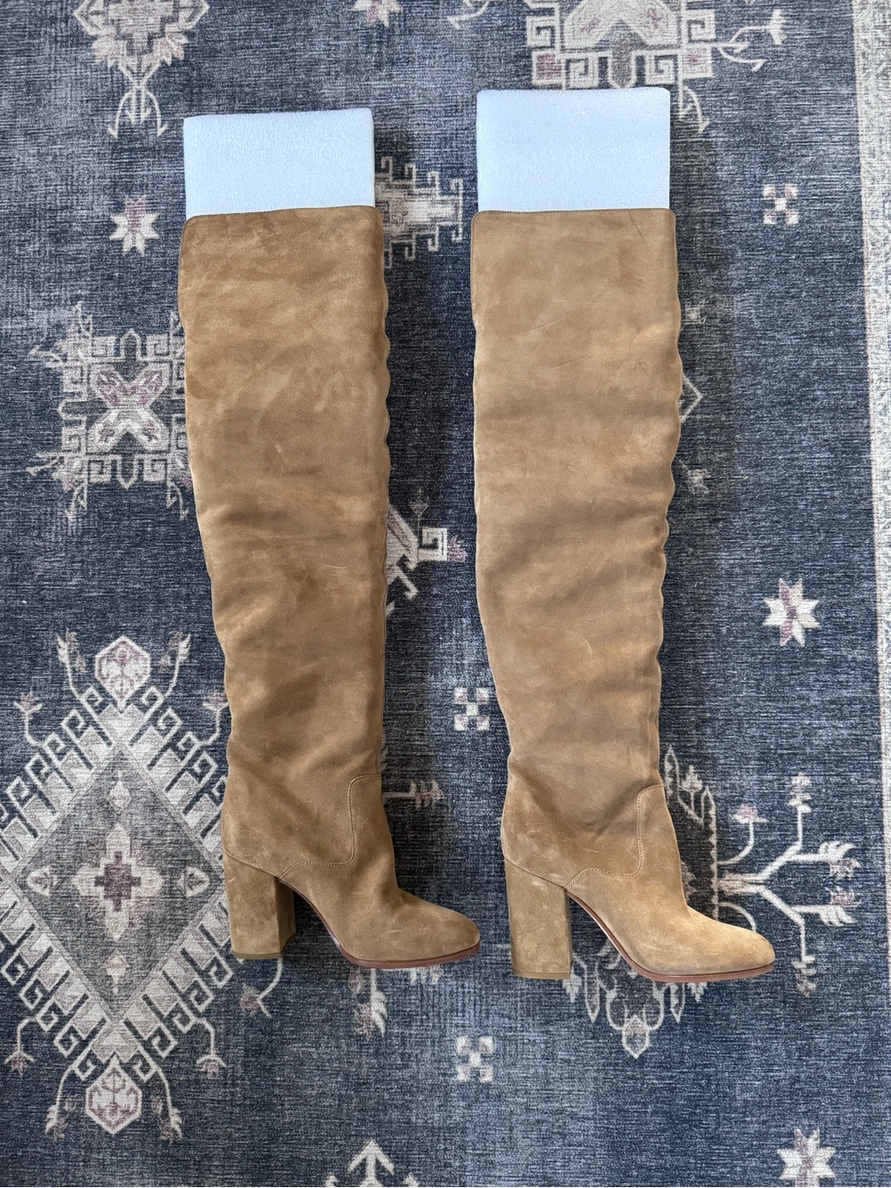 Ralph Lauren Tall Suede Block Heel Boots - Taupe